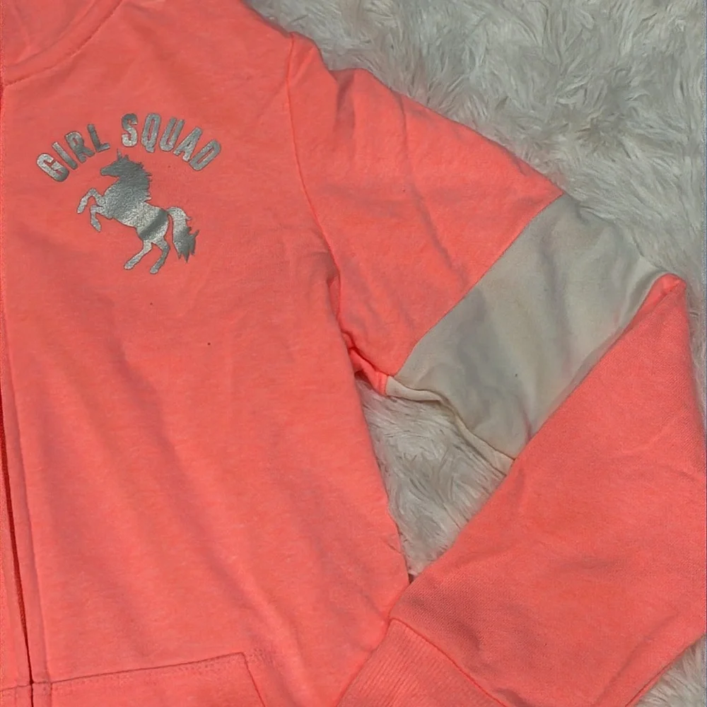 NWT CHILDREN’S PLACE Girls Large 10/12 Peach Girl Squad Unicorn Zip Hoodie